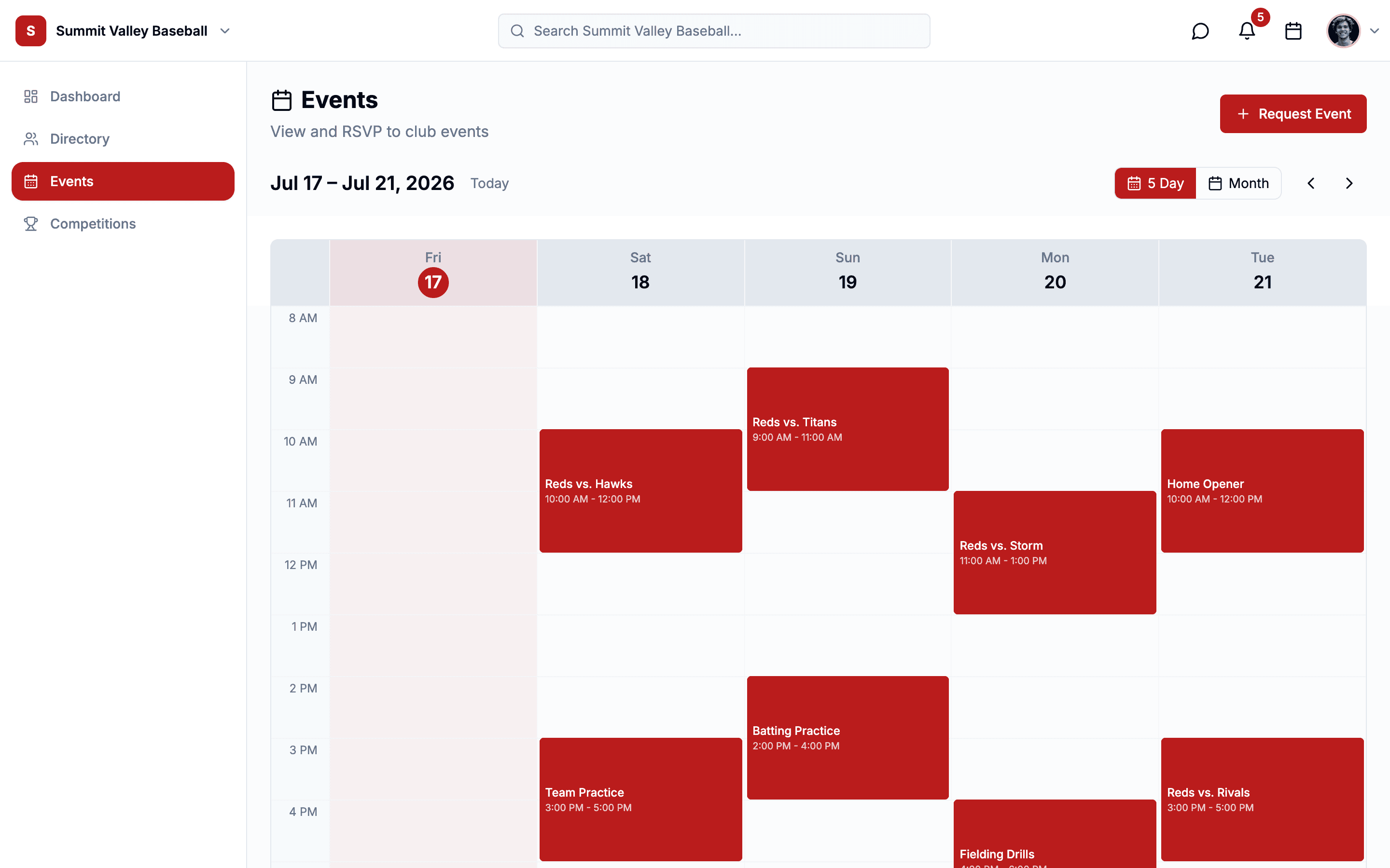 Baseball League dashboard on the web