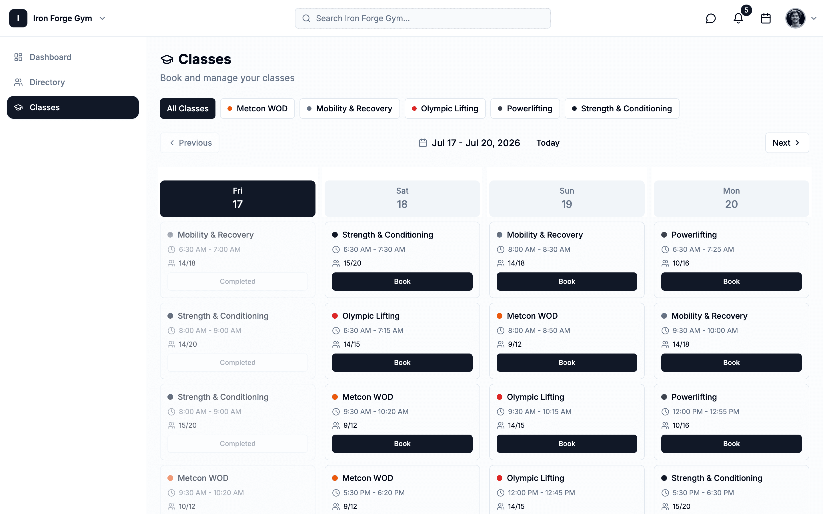 Gym & Fitness dashboard on the web