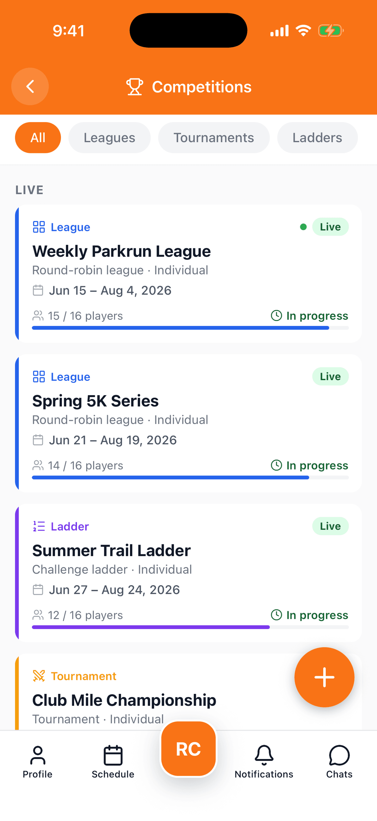 Running Club app on a phone
