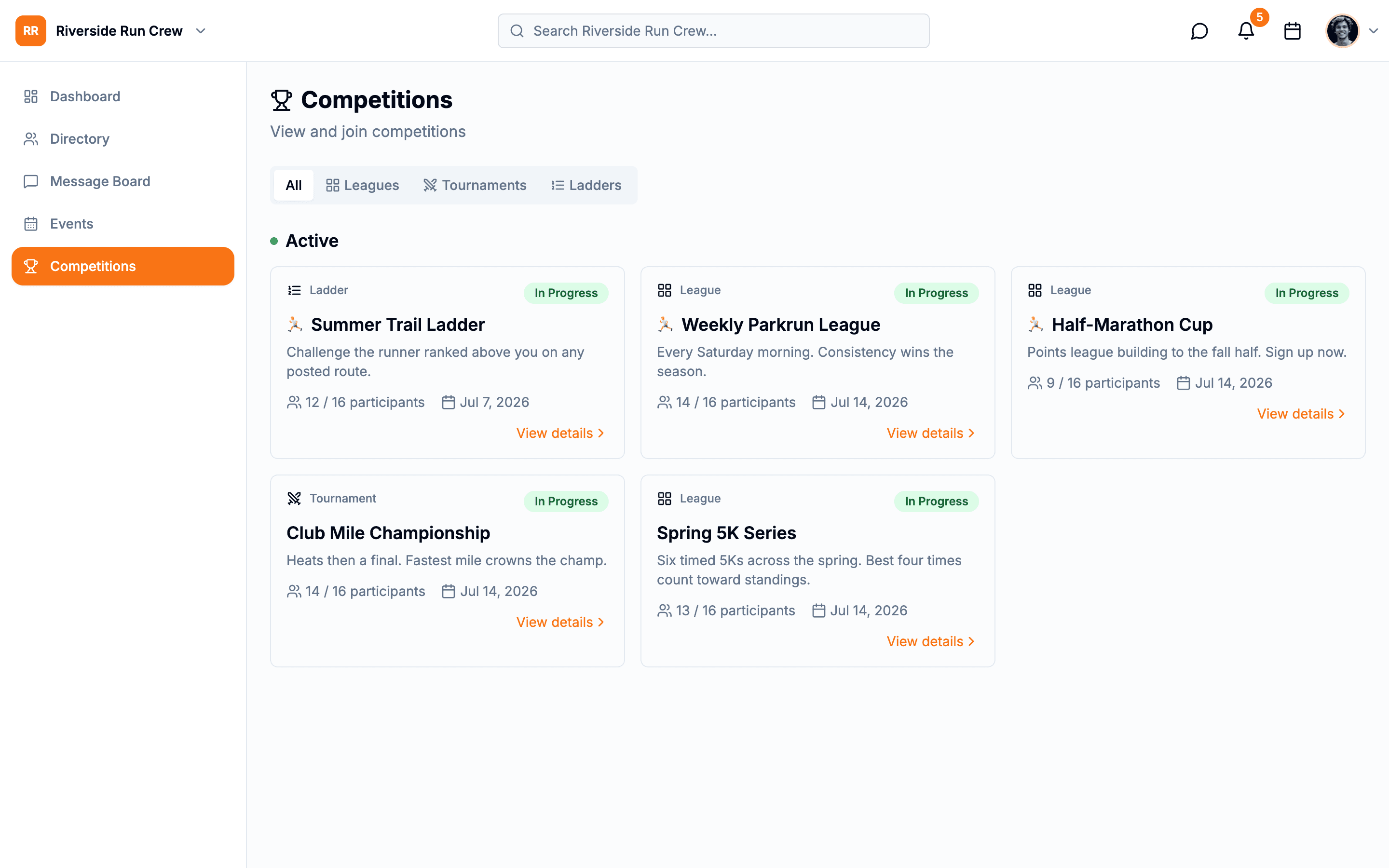 Running Club dashboard on the web
